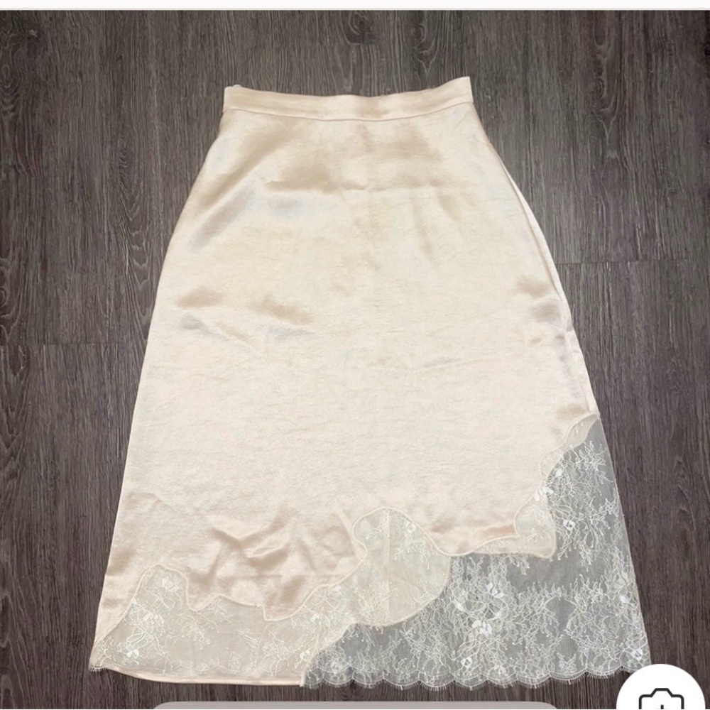 Aritzia Cream Lace-Trim Midi Skirt